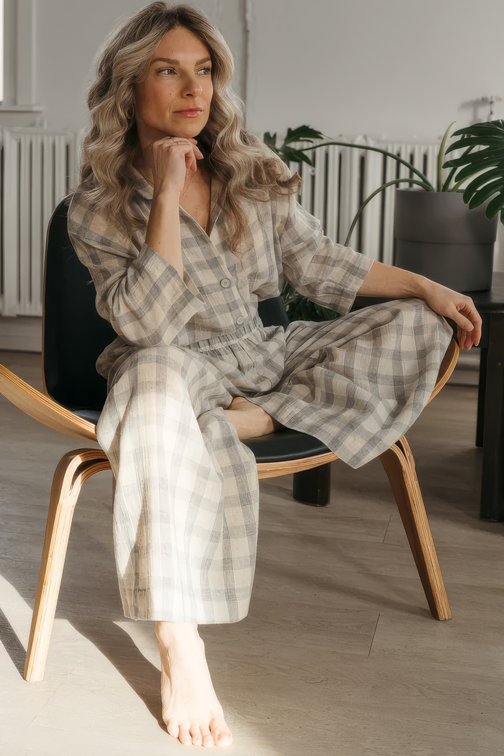 Grey Plaid Palazzo Pants